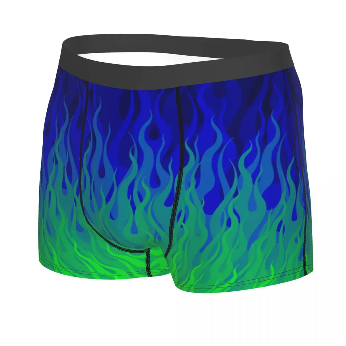 Custom Fashion Green Blue Fire Flames Pattern Boxers Shorts Panties Men's Underpants Comfortable Briefs Underwear