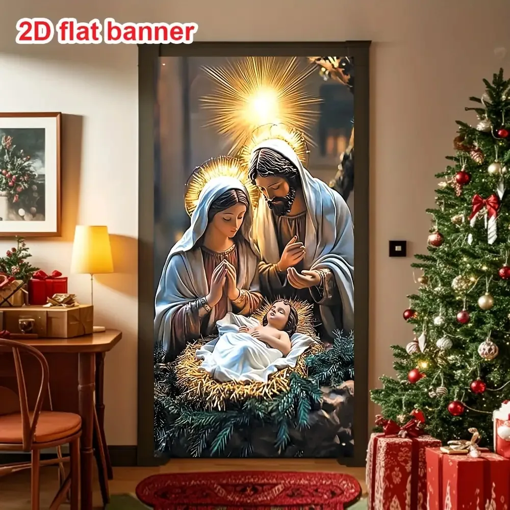 2D Flat Banner for Christmas,Polyester Featuring A Bright Star and A Backdrop for Jesus' Birth Photograph for New Year Backdrop