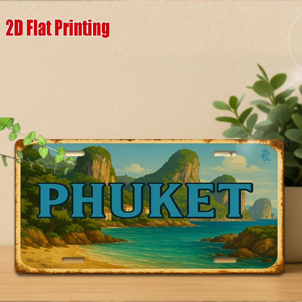 2D Flat, 2D Flat Printing, 1pc, Vintage Metal Sign, Only for Decoration, Outdoor Wall Art (29.97cm * 14.99cm), PHUKET Aluminum S