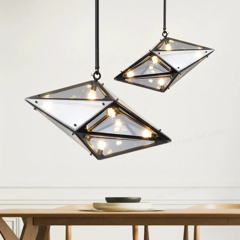 Imagem -04 - Angular Diamond Teto Lustre Vidro Pendurado Luz para Teto Designer Moderno Home Decor Sala de Jantar Lâmpadas Novo 2024