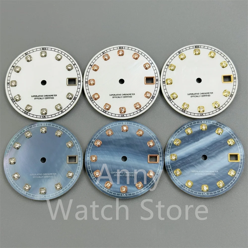 29MM White Pink Mother Pearl NH35 Watch Dial with Silver Gold Rose Edge Diamond Time Marks DJ Hand Set Fit NH35 Movements