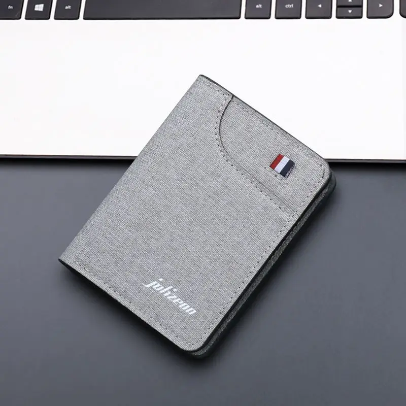 Minimalist Short Canvas Wallet Men's Denim Fabric Slim Wallet Simple Design Casual Style Zipper Closure Unisex Wallet