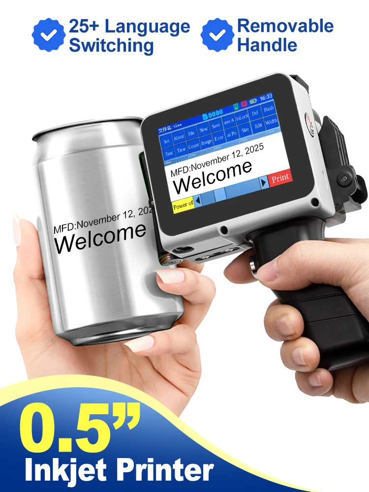 12,7 mm mini-inkjetprinter met handvatten 28 talen codering draagbare machine voor plastic tekstlabel batchnummer datum logo afdrukken - afbeelding 2