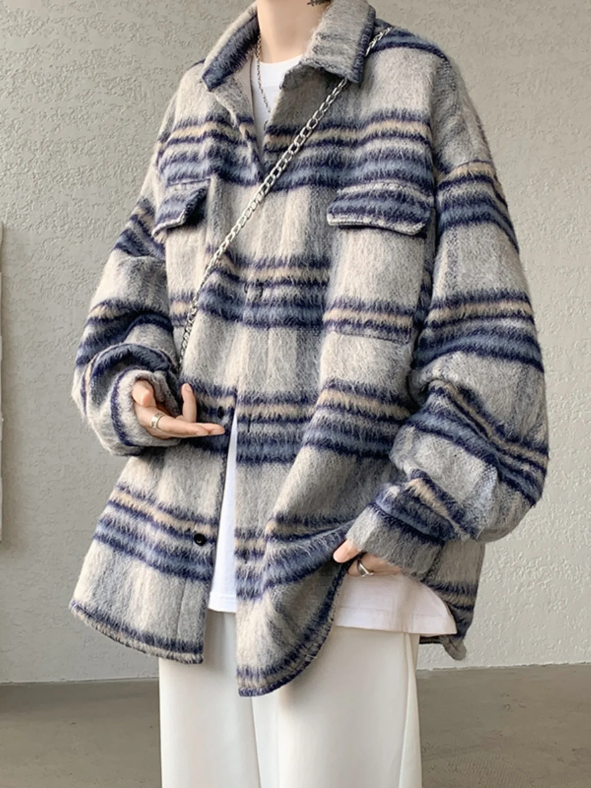 

Мужская шерстяная куртка в клетку Thiened для осени и зимы, с хлопковой подкладкой, в стиле американской рабочей одежды