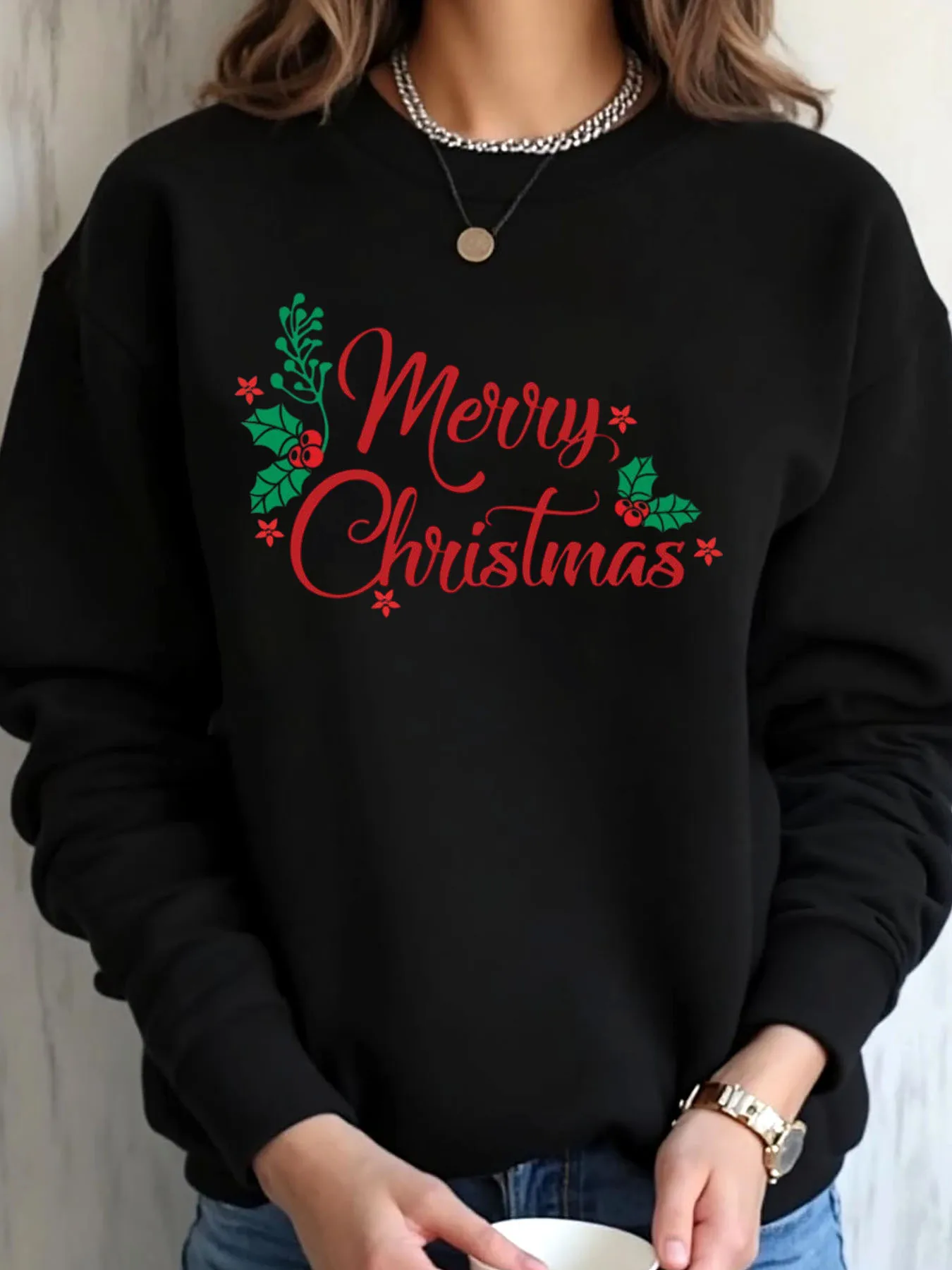 Women Oversized Sweatshirt Christmas Holiday Merry Christmas Print Outdoor Wear