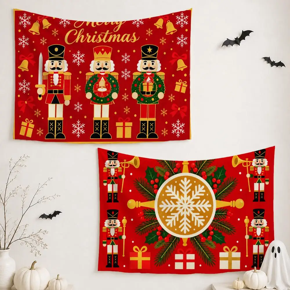 Nutcracker Christmas Art Tapestry Custom Living Bedroom Party Dormitory interior Wall bohemian Decoration Attached clip