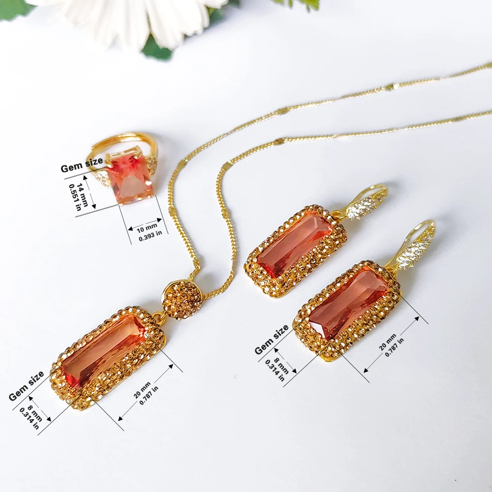 Color-changing suldanite Rectangular jewelry set adjustable ring necklace earrings three sets different lights change colors