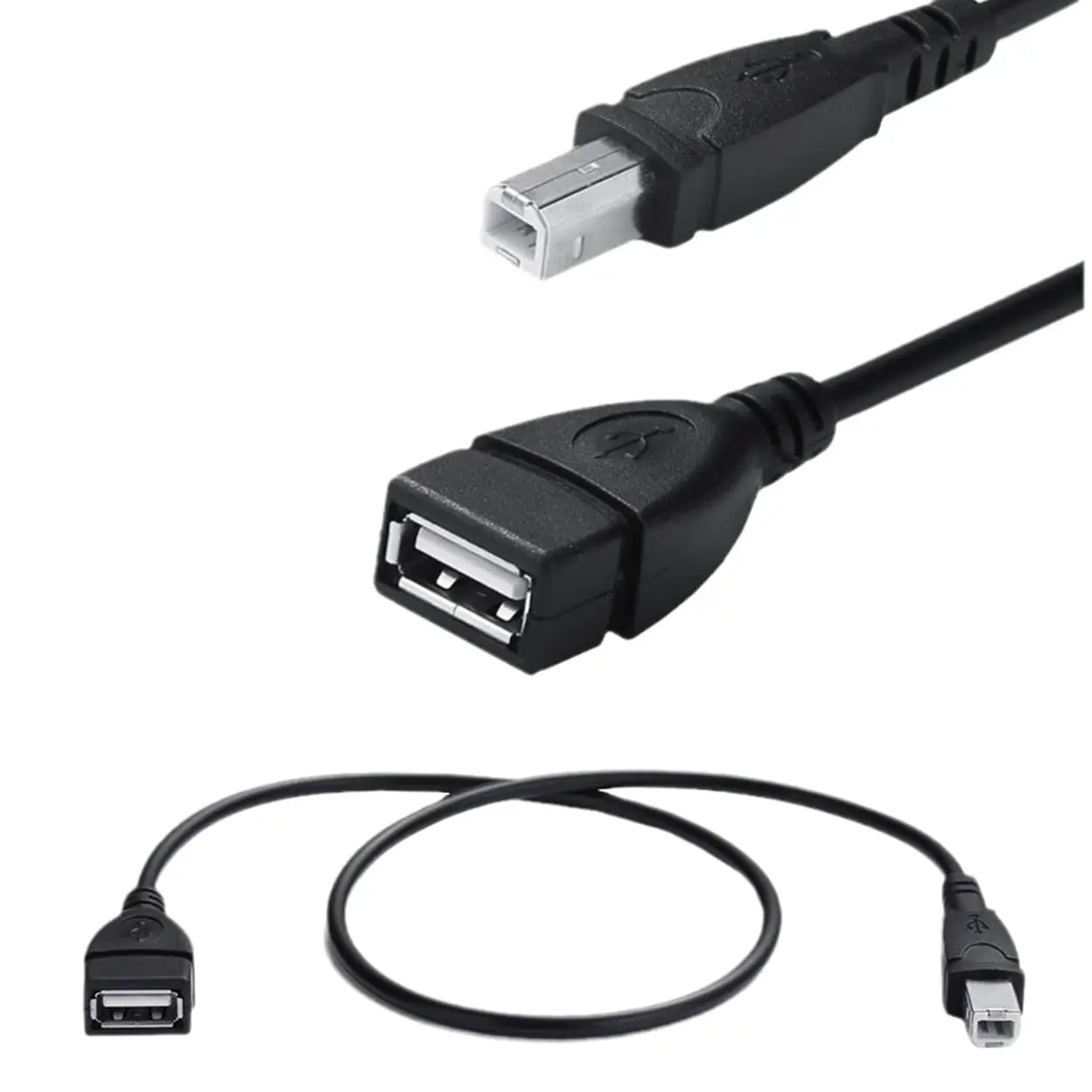 USB 2.0 Print Cable A Female to USB B Male Converter Cord for Printer Type-B to Type-A Extender Connection Wire for PC Scanner