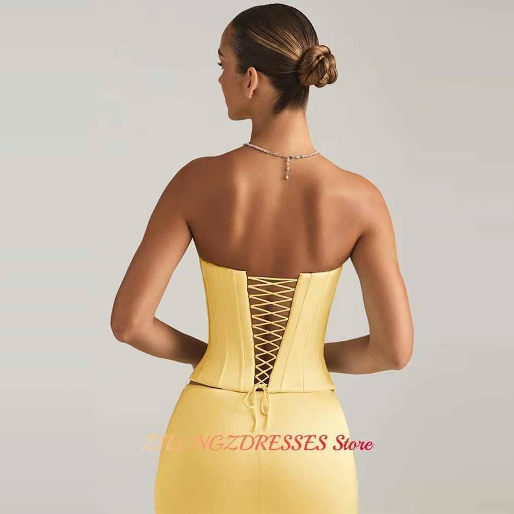 Mermaid Yellow Jersey Evening Dress Customized Strapless Sleeveless Homecoming Dresses Lace Up Back Special Occasion Gowns image 2