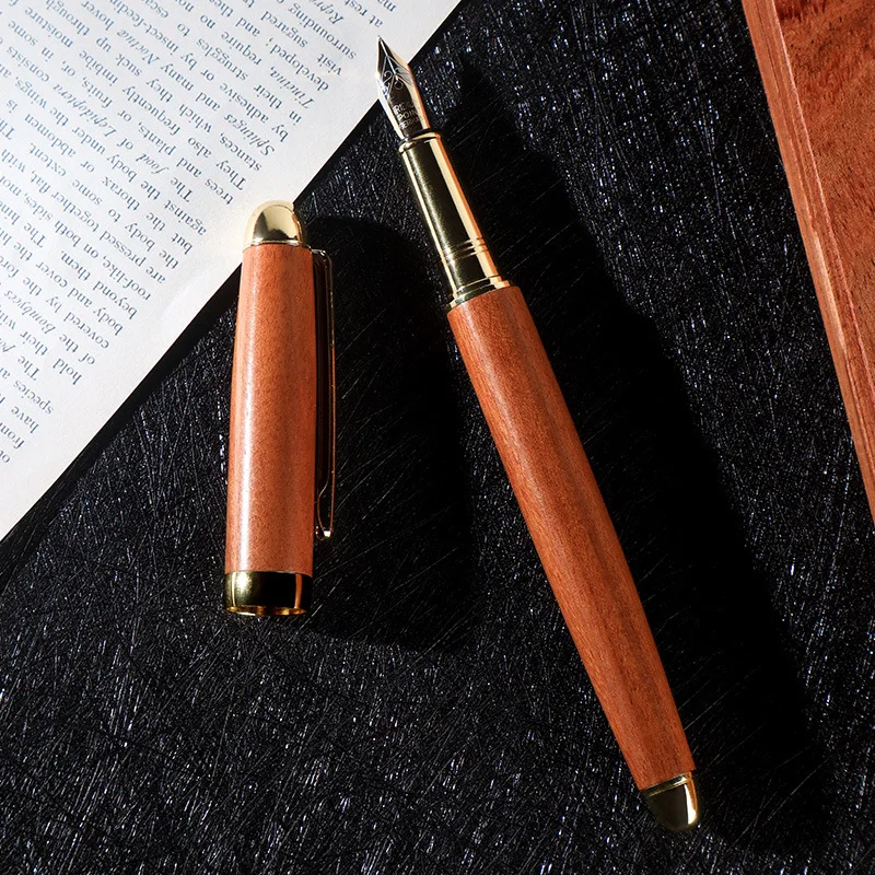 2PCS  Brass sandalwood fountain pen, student specific practice pen, business office interchangeable ink bag fountain pen