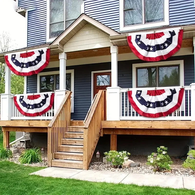 4pcs 1.5x3 ft printed stripes stars Pleated Fan bunting Half Banner flag for July 4th independence day decoration