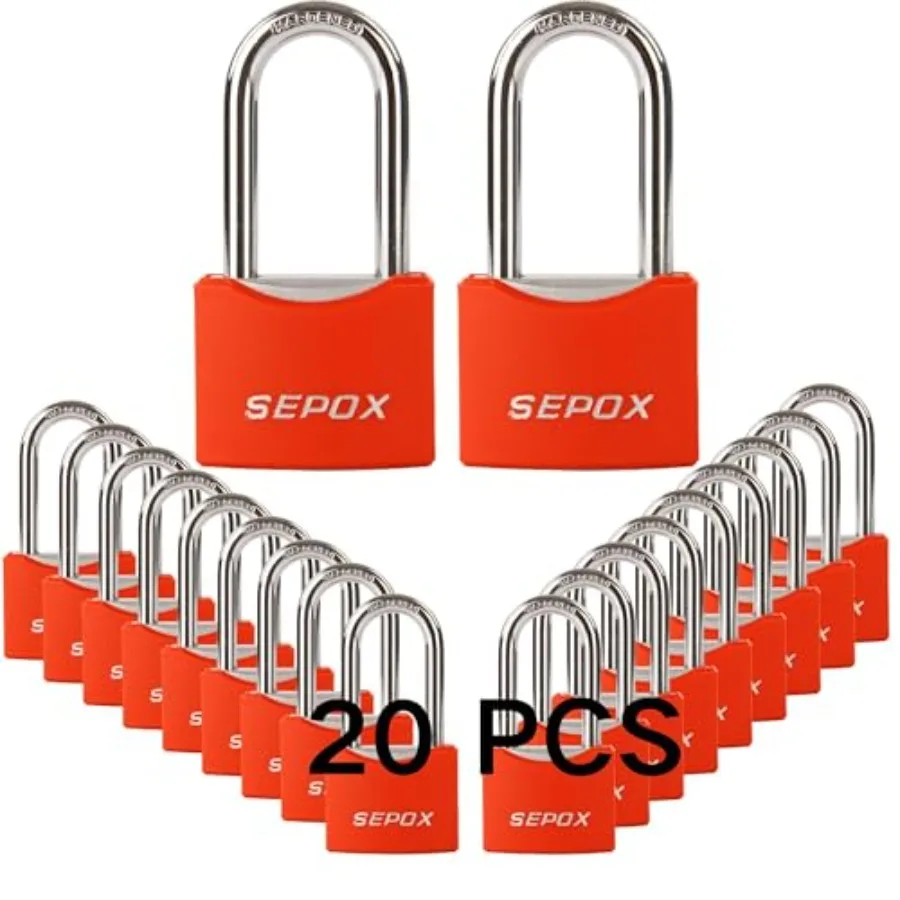 

® 20Pcs All-Weather Outdoor Padlocks Key Alike 1-5/8" Long Shackle Solid Steel Lock Heavy-Duty with Red Cover Compact Design fo