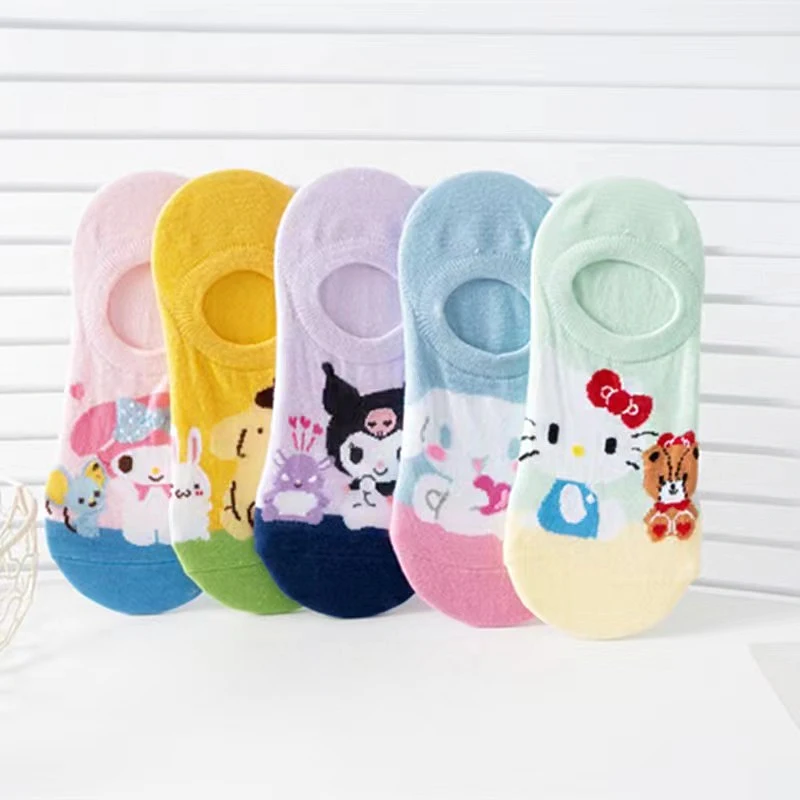 MINISO Kawaii Quality Cotton Sock Anime Four Seasons Cute Breathable Women Socks Cartoon Girls Invisible Mouth Sock