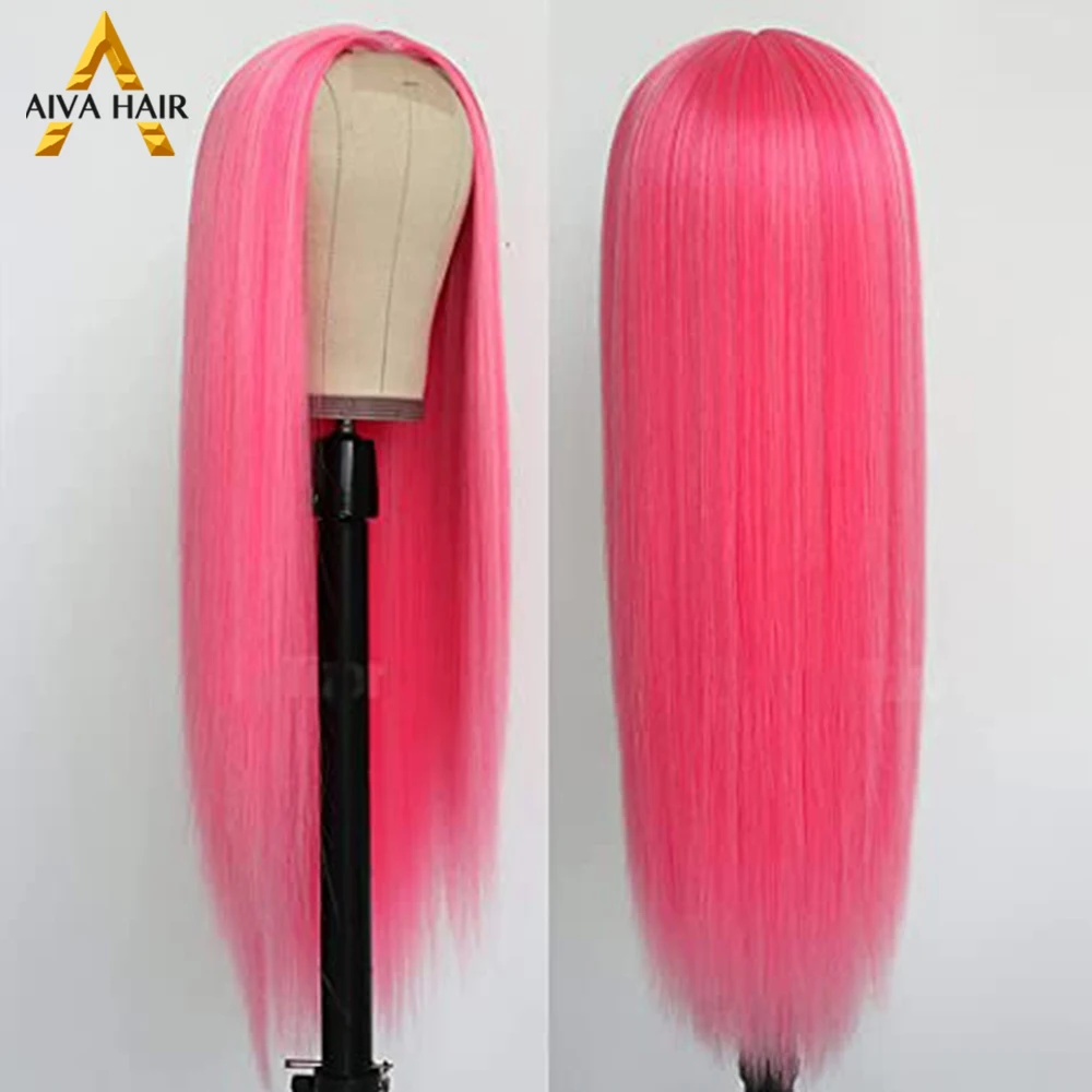 Wig renda depan 13x4 warna merah muda sintetis ketebalan 180 Wig Cosplay Queen tarikan lurus panjang tahan panas untuk wanita