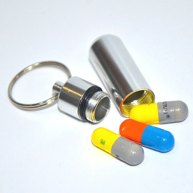 Portable Aluminum Alloy Pill Bottle Pill Cartridge Keychain Outdoor Waterproof Sealed  Box Pill Cartridge