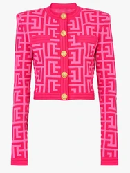 HIGH STREET Newest 2024 Designer Jacket Women's Lion Buttons Monogram Geometric Jacquard Knitted Cardigan