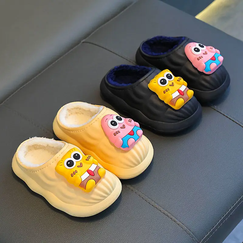 Spongebob Squarepants Cotton Slippers for Adults and Children Parent-Child Slippers Stain-Resistant Cotton Slippers