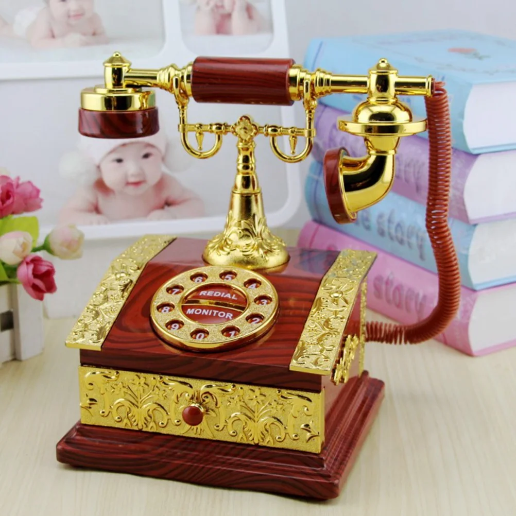 

Classic Music Box Phone Girls Musical Boxes Red Telephone Figurine Clockwork Decor Retro Style Birthday Gifts Home Office