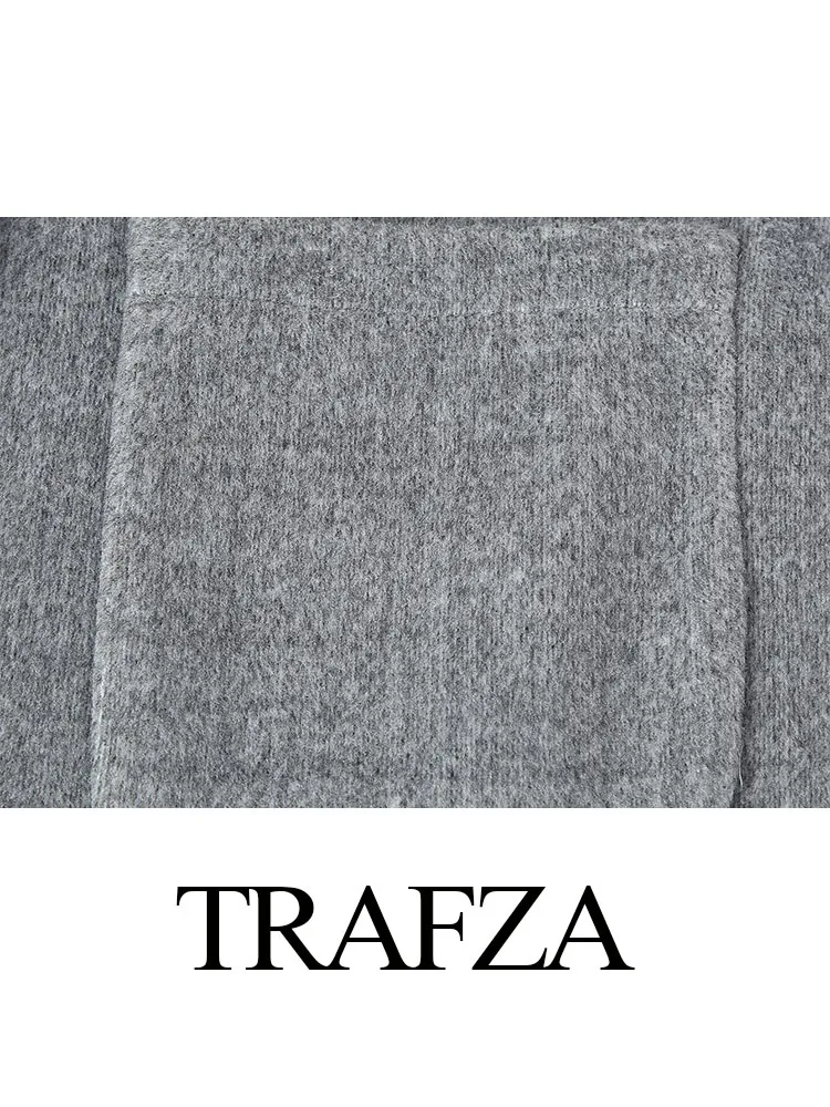 TRAFZA-Blazer en laine à col rabattu pour femme, manteau avec poches, bouton unique, design élégant, manches longues, monochrome, haut décontracté, automne