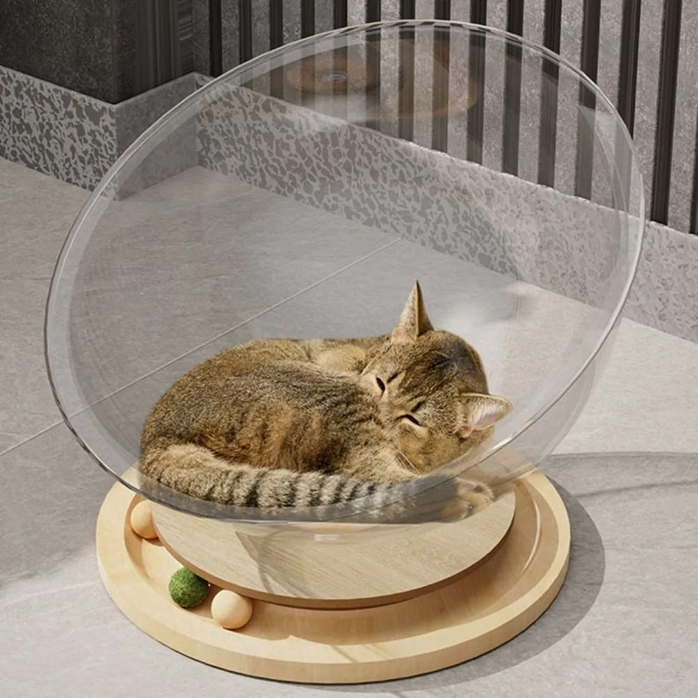 

Cat House Transparnt Space Capsule Cat Bed Round Acrylic Cat Sleeping Nest Universal Cat Toys All Season