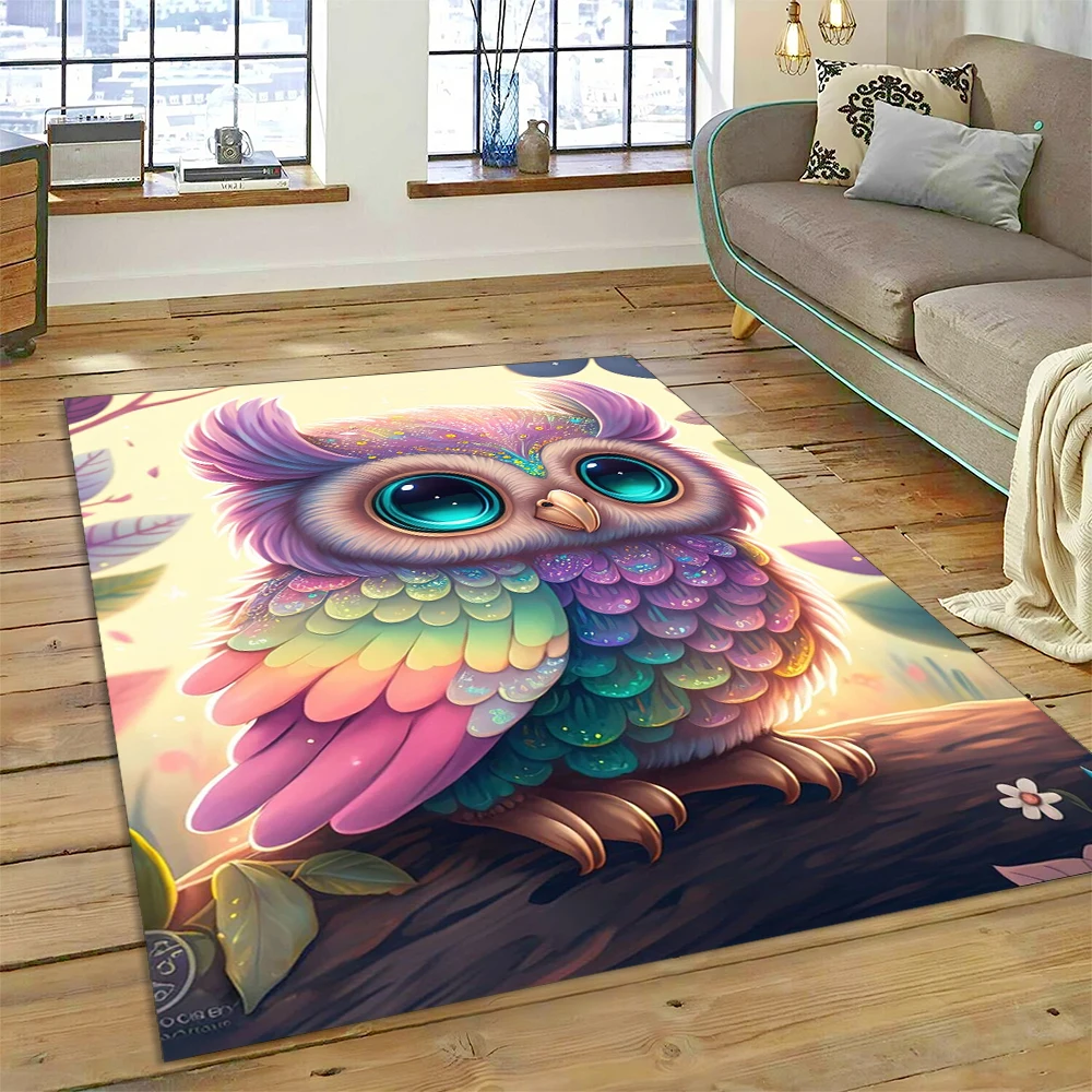 Colourful Cute Owl Cartoon Birds Carpet for Home Living Room Bedroom Sofa Doormat Decor Rug Non-slip Floor Mat Home Decoration