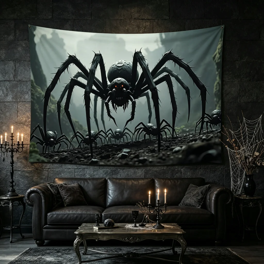1PC Giant Spider Web Horror Halloween Print Backdrop Banner, Bedroom Photo Background, Polyester, Halloween Party Decoration
