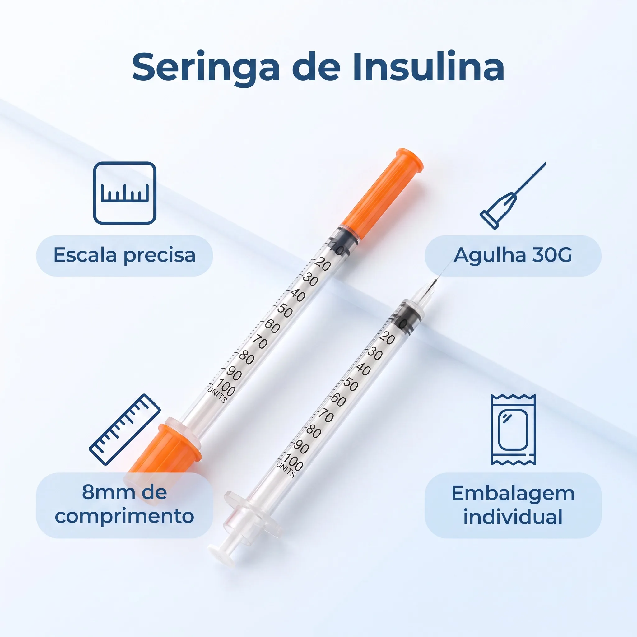 25 oder 100 Stück 1ml 30G 8mm Sterile Insulinspritze, Orangefarbener Deckel, mit Nadel, Einzeln Verpackt für Haustiere und Nutztiere – Detail 2
