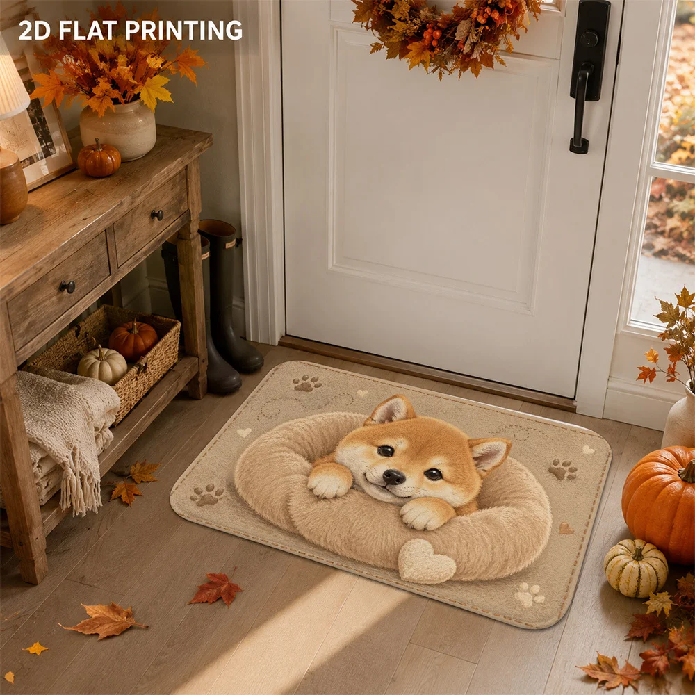 2D Shiba Inu Lying On Bed Bath Mat Non Slip Washable Rug For Living Room Bedroom Entryway Home Decor