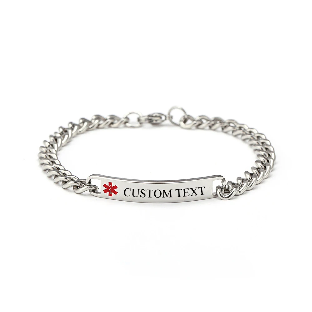 Medical SOS Custom Text Men Stainless Steel Bracelet Personalized First Aid Phone NumberId Bracelets For Women Gift Jewelry