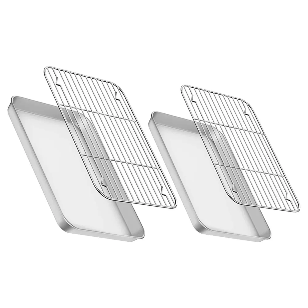 

Stainless Steel Baking Sheet Cooling Set Mirror Finish Corrosion Resistant Oven Tray for Cookies Bread Roasting Pan with