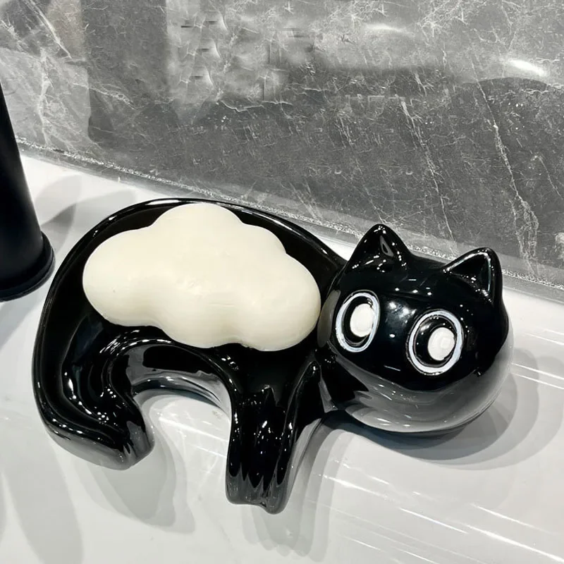 

Милый керамический держатель для мыла в форме кошки, гладкая мыльница-поддон для туалета, аксессуары для ванной комнаты, декор для дома