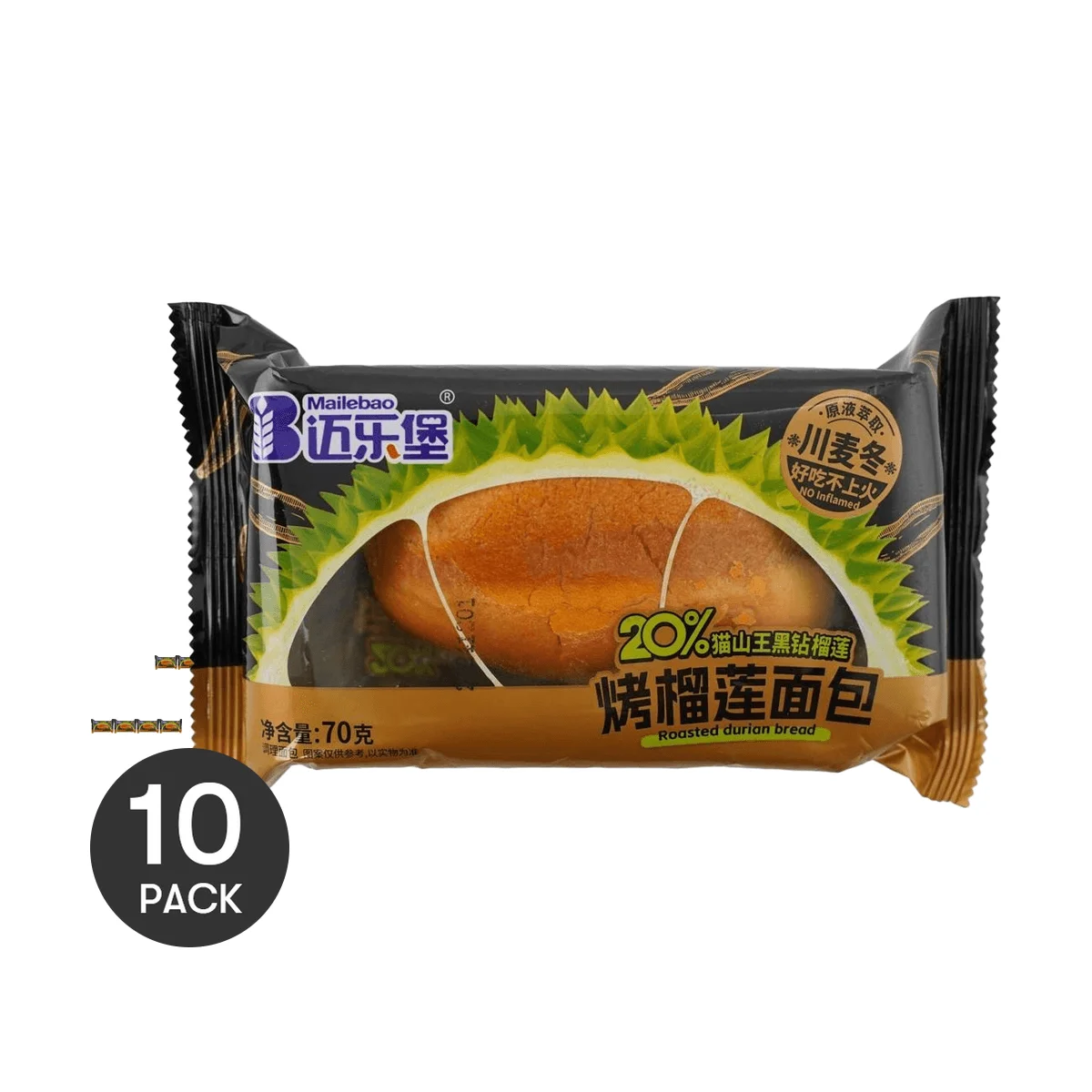 MaiLeBao 구운 두리안 빵, 10 팩, 2.47 oz * 10 팩