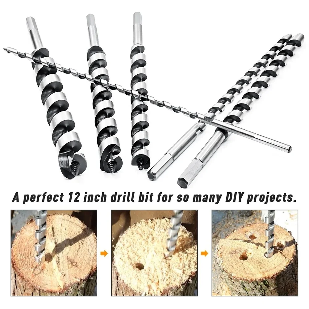 

6pcs 12 Inch Spiral Auger Drill Bit Set Hex Shank For Wood MDF Plywood DIY Drilling Power Drills Accessories