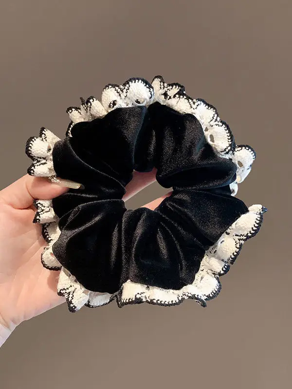 ヘベンスタイル-ブラックベルベットヘアタイ-レディース-大きめゴムバンド-ヘアロープ-おしゃれで多用途なヘアアクセサリー-バタフライノット