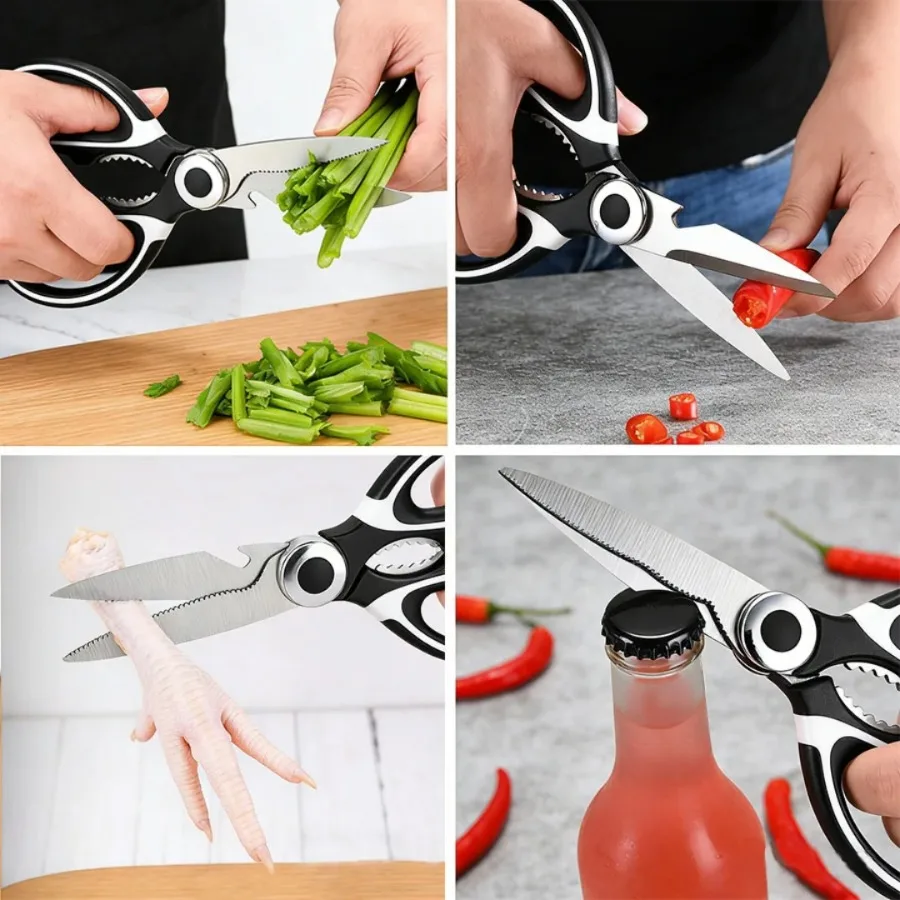 1PC Stainless Steel Kitchen Scissors, Multi-Purpose Shears for Cutting Meat & Vegetables, Cracking Nuts & Opening Bottles - Image 4