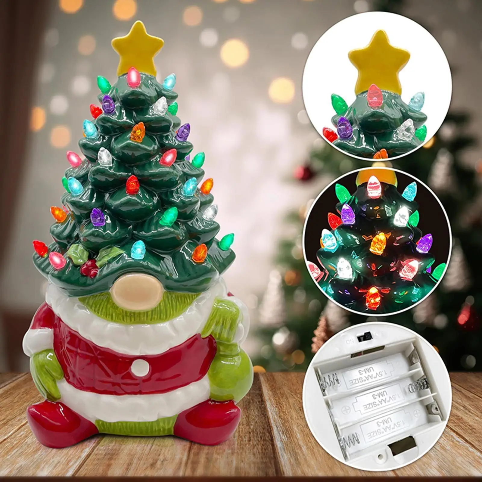 Holiday Gnomes Resin Light Ornament Desk Christmas Tree For Desktop Tabletop Office Home Room
