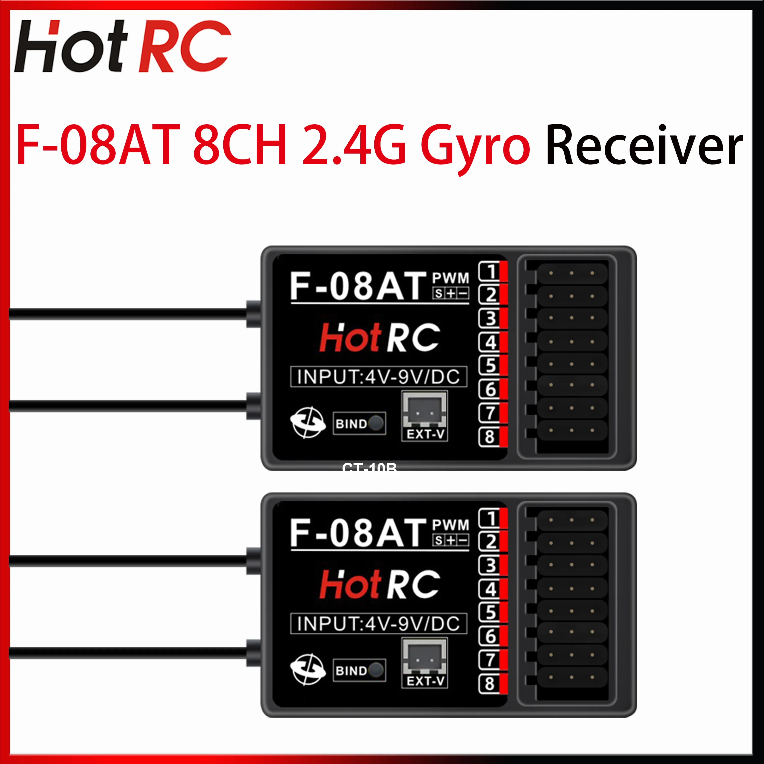 

HOTRC F-08AT 8 Channel 8CH 2.4Ghz Voltage Return Gyro Receiver for CT-8A HT-8A CT-10B Transmitter RC Car Boat Tank Plane Drone