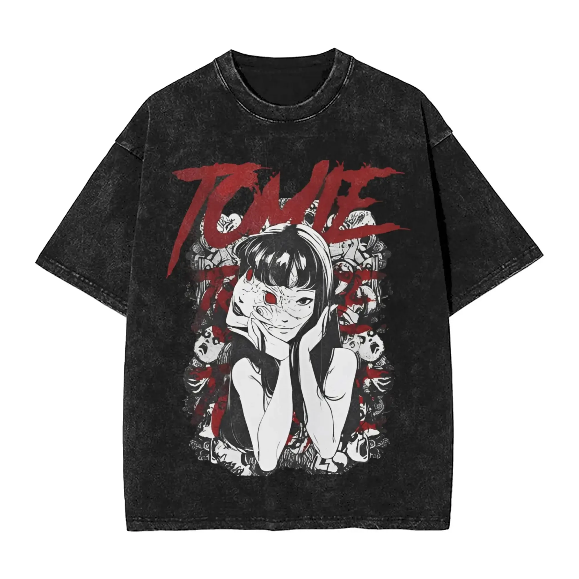 Classic Horror Anime Kawakami Tomie Graphic Print T-Shirt Men Women Vintage Washed Cotton Fashion Summer New Tee Oversized Top