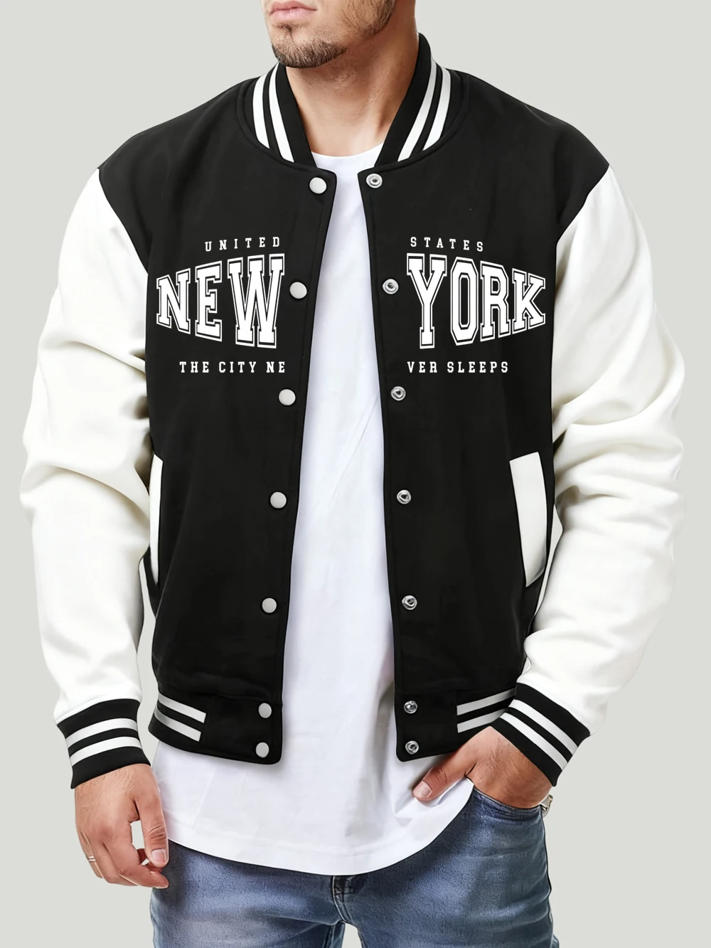 

Куртки с принтом Нью-Йорка США, мужские осенние повседневные бейсбольные майки, модные базовые карманные пальто, флисовая теплая свободная одежда