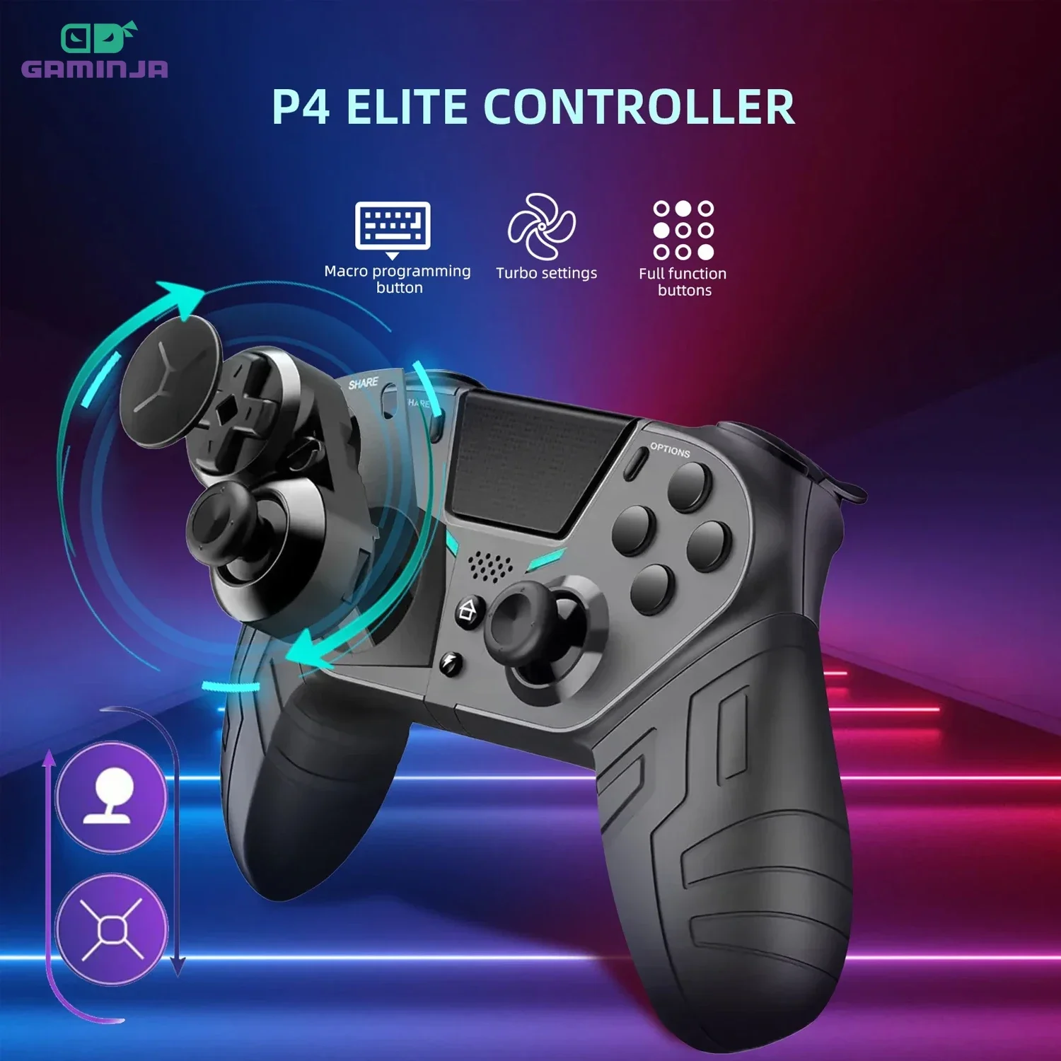 GAMINJA Wireless Controller Dual Vibration Bluetooth Gamepad With Programmable Turbo Function For PS4 PC Professions Joystick