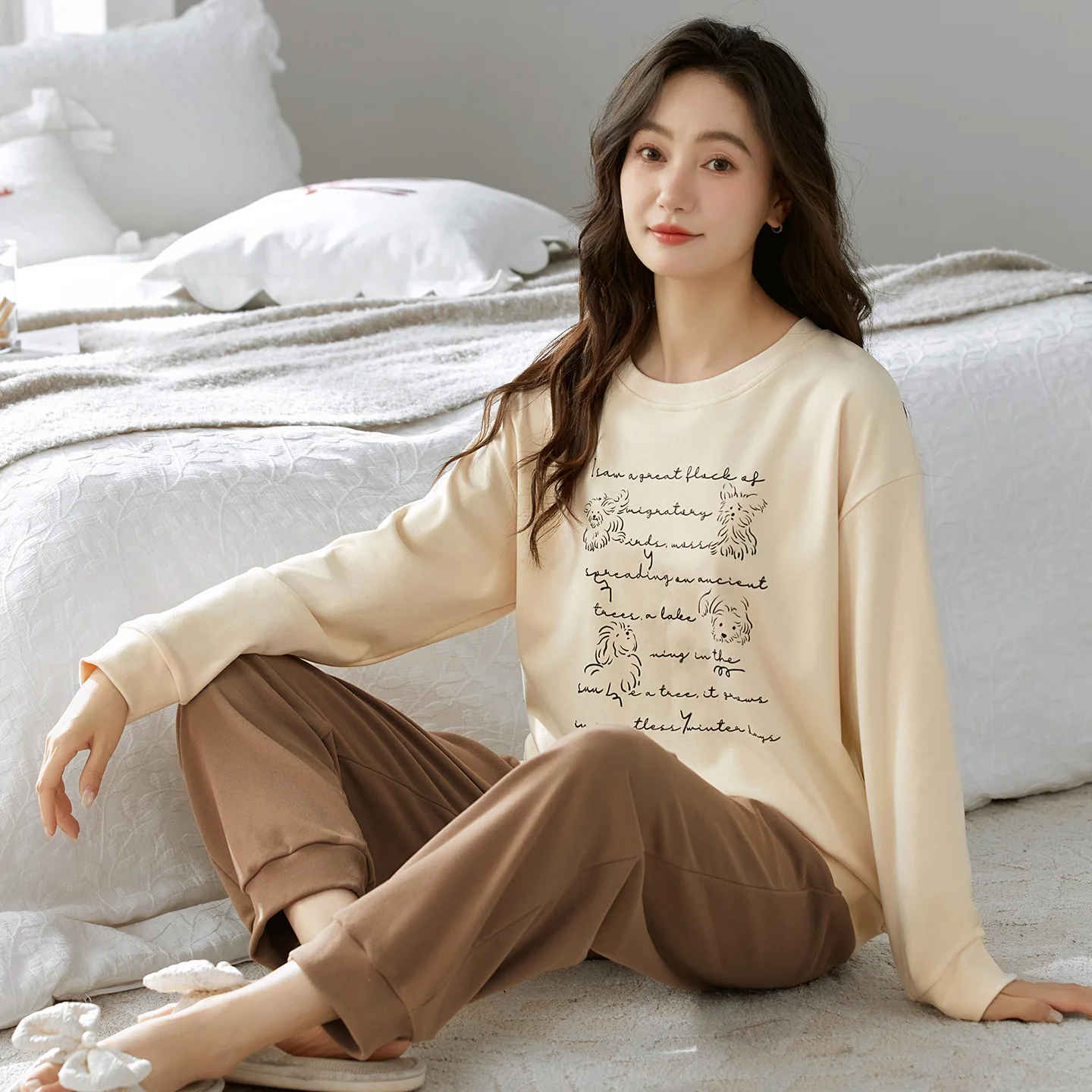 pajamas girl's female autumn winter Women's Clothing keep warm Sleepwear long sleeves Pajama Set cartoon PJ Set homewear suit