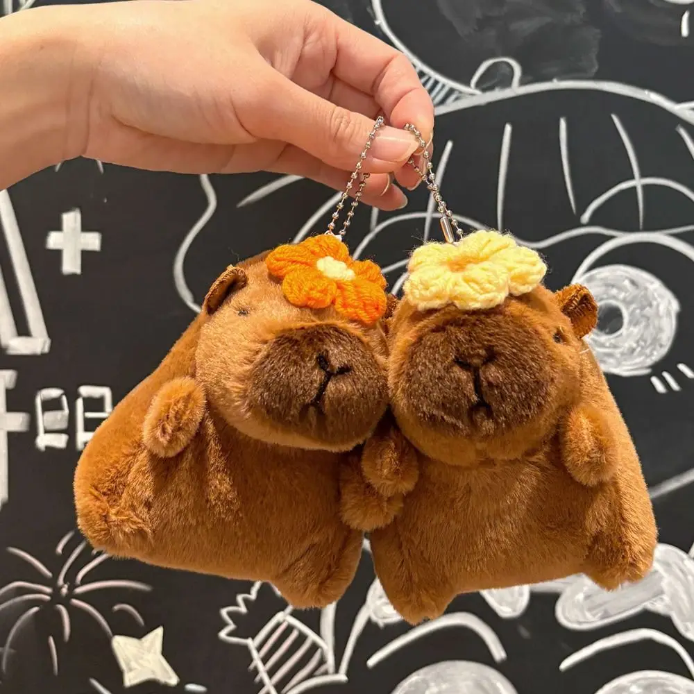 Cute Carton Capybara Toy Keychain Milk Tea Simulation Soft Fluffy Bag Pendant