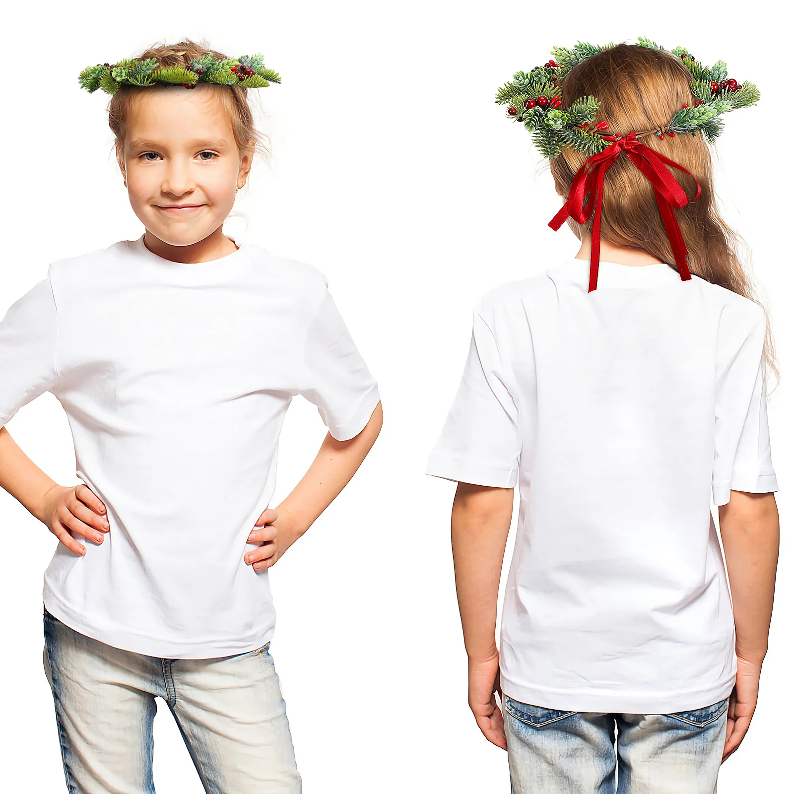 

23Cm Christmas Garland Lifelike Leaves Red Fruits Ribbon Headdress Elegant Headwrap Women Party Bridal Shower Hair