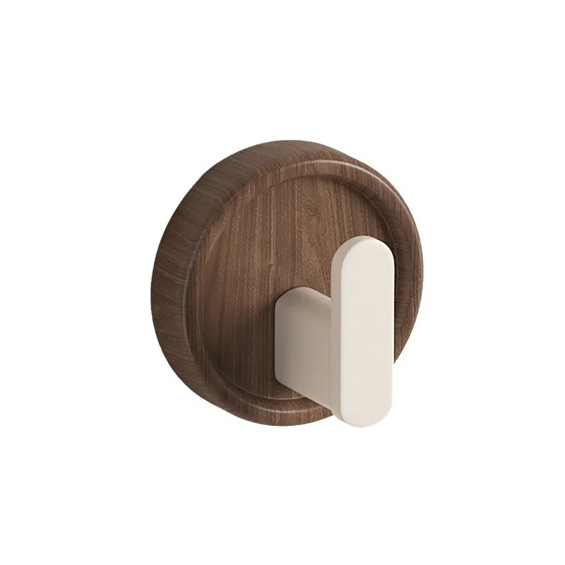 Walnut Wood Self Adhesive Hook No Drill Wall Door Hanging Coat Hat Towel Single Hanger For Bathroom Entrance Hotel 10PCS Pack