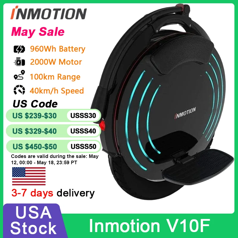 

Original INMOTION V10F Electric Unicycle 84V 960Wh Battery 2000W Motor Unicycle 40km/h Speed with APP Smart EUC Monowheel