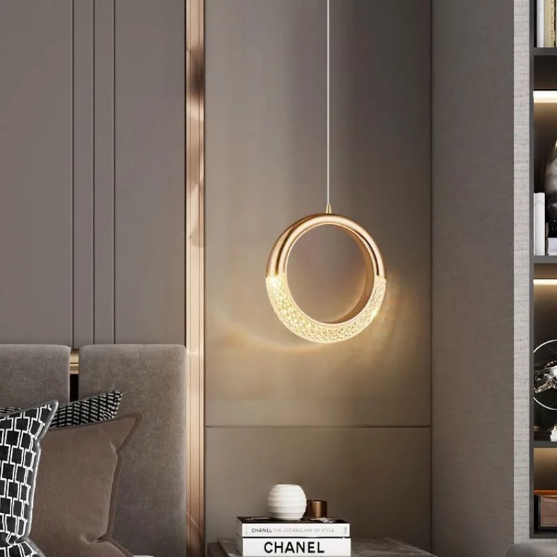 Modern Oval Ring LED Pendant Light Textured Acrylic Hanging Lamp For Bedroom Bedside Bar Kitchen Island Indoor Home Decor