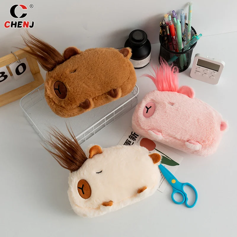 Cute Capybara Plush Pencil Case Cosmetic Bag Guinea Pig Pen Pouch Large Capacity Pencil Bag School Supplies Stationery Box