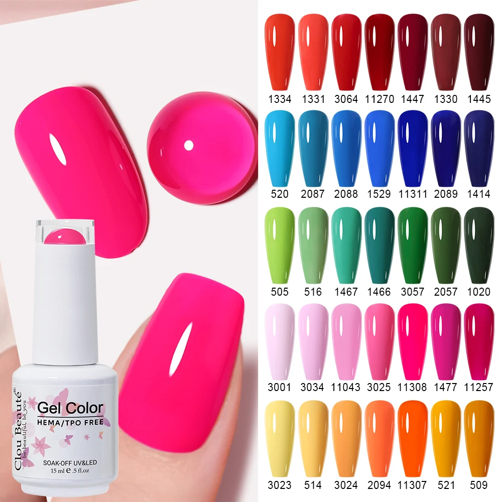 Clou Beaute 15ml Summer Bright Hot Pink Orange HEMA TPO FREE Nail Gel Polish Vernis Semi Permanent Nail Art Pigment Gel Varnish