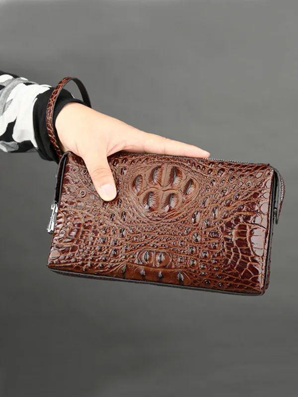 Stylish Business and Leisure Cowhide Leather Handbag with Crocodile Pattern for Men - Large Capacity Grab Bag