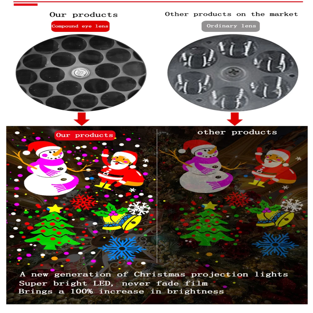 Lâmpada LED para o Natal, Projetor de filme para janela interior, Lâmpada com 16 slides, Decoração de aniversário e casamento